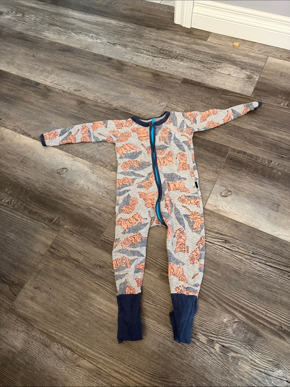 Bonds Gray and Orange Tiger Print Kids One-Piece Pajama- As is